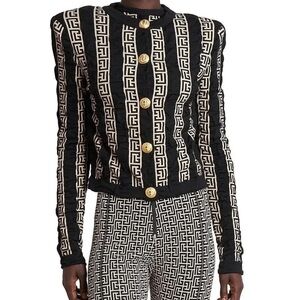 Balmain Monogram Pattern Wool Blend Button Cardigan Size 40